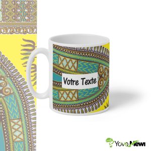 Mug motif Dashiki Céramique en tissu wax  jaune vert rouge rose disponible de la personnalisé