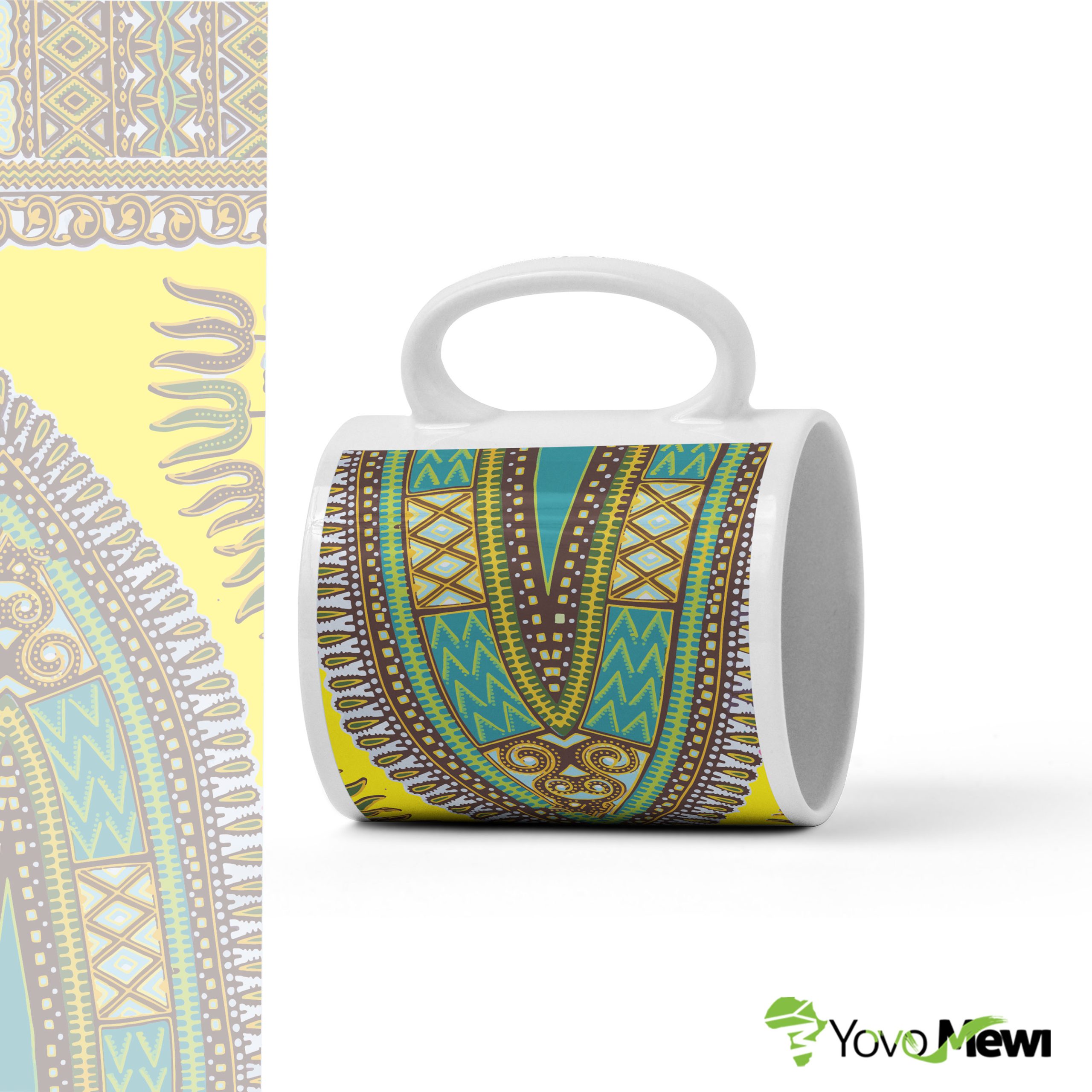 Mug motif Dashiki Céramique en tissu wax  jaune vert rouge rose disponible de la personnalisé