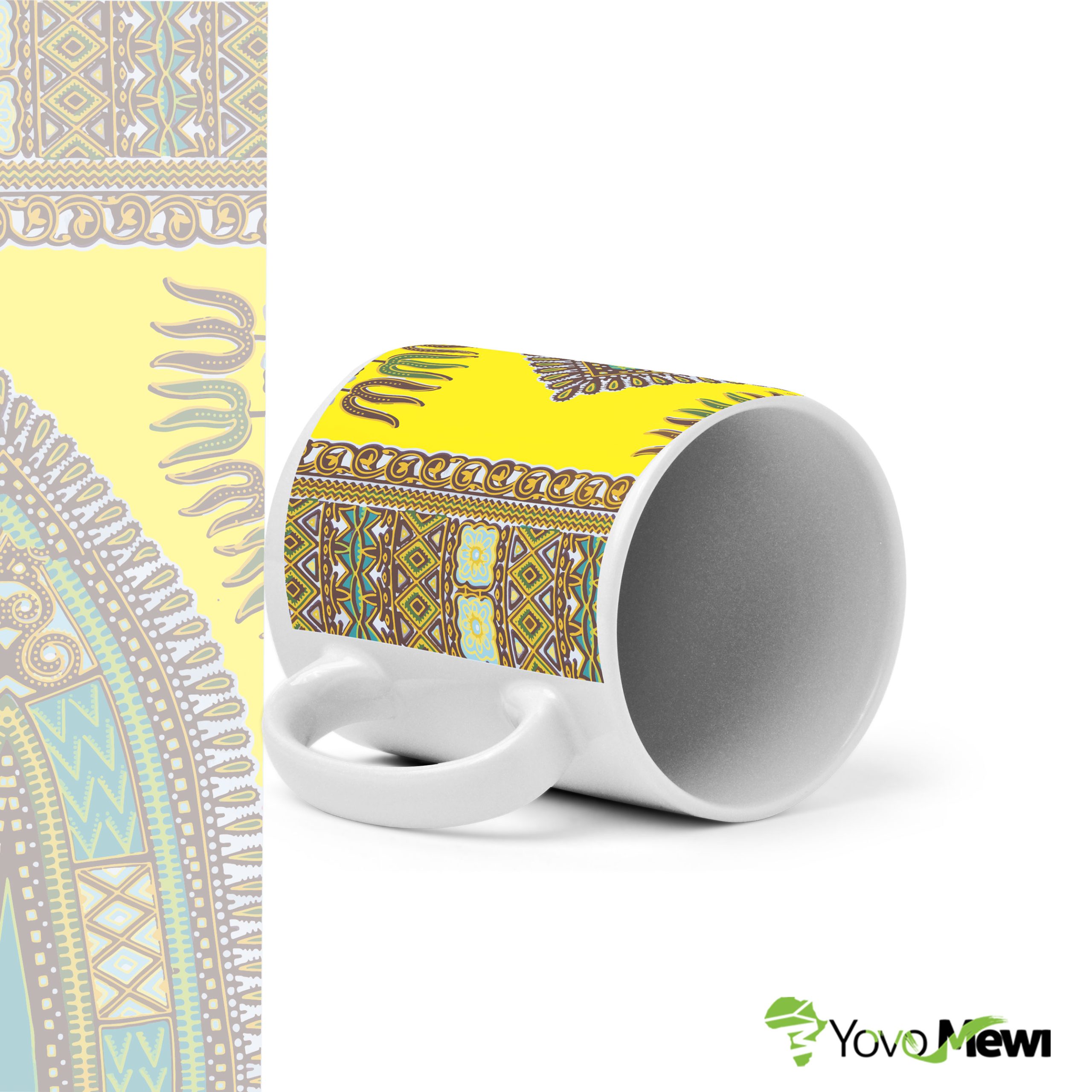 Mug motif Dashiki Céramique en tissu wax  jaune vert rouge rose disponible de la personnalisé