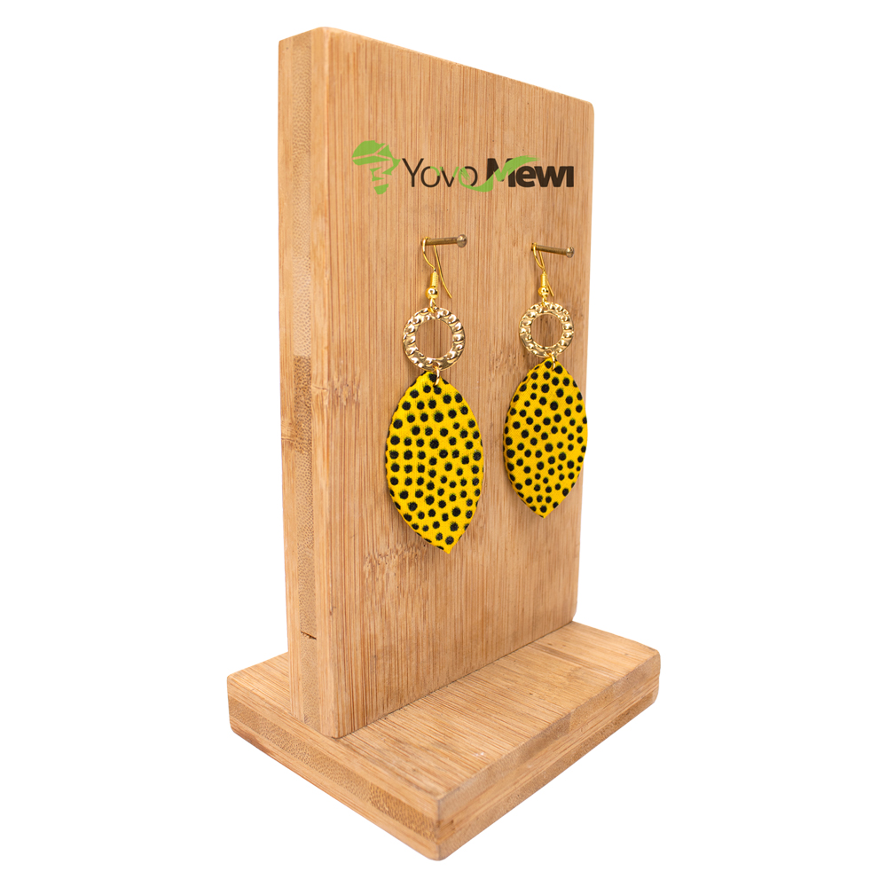 Boucles d’oreilles en tissu wax, Jaune & points Noir, bijoux wax n.28